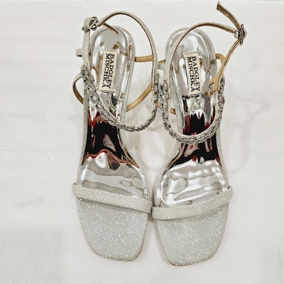 NEW Badgley Mischka Kai Silver Ankle Strap Heels - Picture 3 of 5
